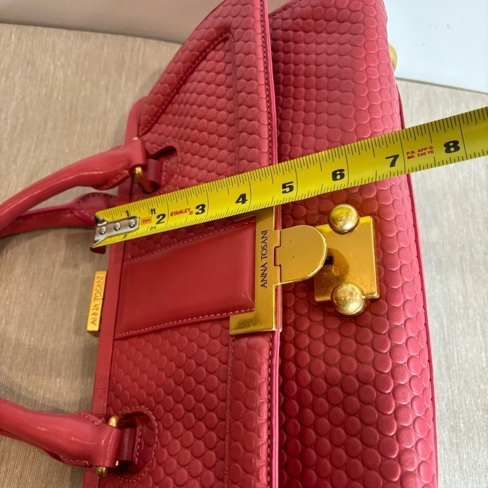 ANNA TOSANI Bubble Gum Pink Satchel Handbag with Many Pockets Main Compartment - Picture 5 of 16